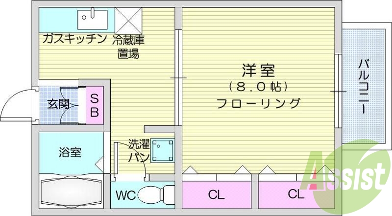 1K、エアコン、クローゼット、バストイレ別