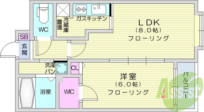 1LDK、給湯、ガステーブル、システムキッチン、追い焚き機能