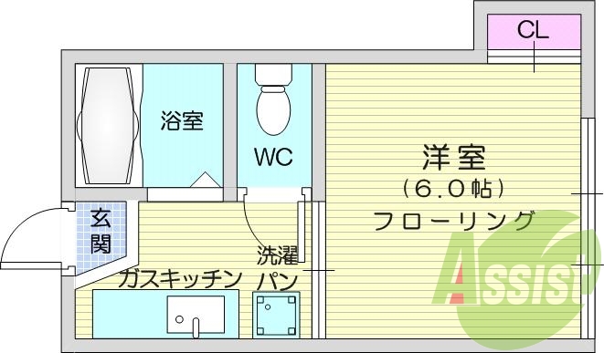 １K、B/T別、シャワー、室内洗濯機置場、プロパン、エアコン