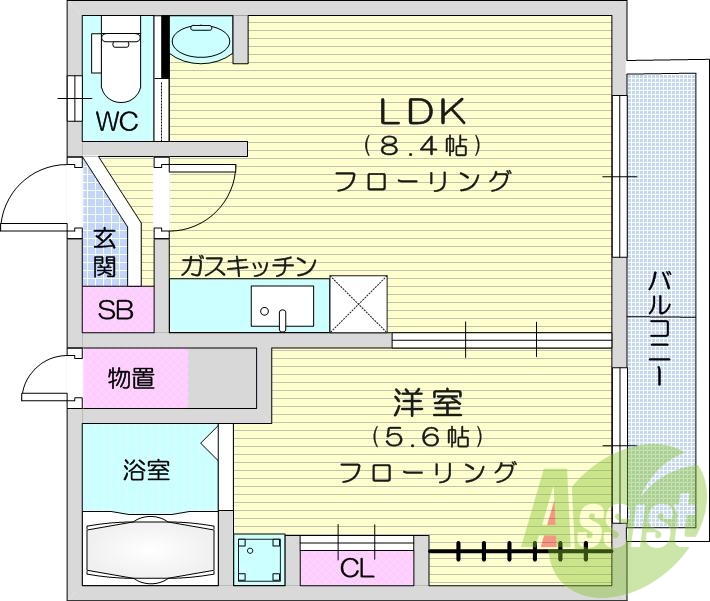 1LDK、風呂、トイレ、独立洗面台、追い焚き、洗濯機置場