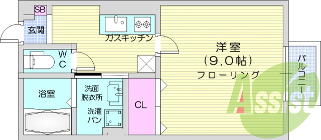 １K、エアコン、温水洗浄暖房便座、TVインターホン