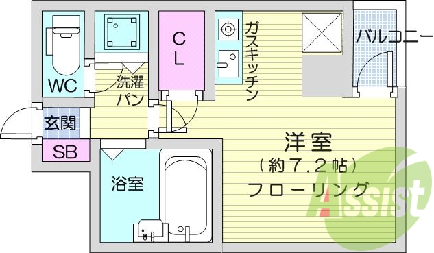 １Ｒ、給湯器、ガステーブル、風呂、トイレ。