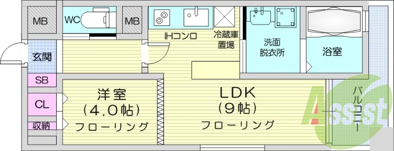 1ＬＤＫ、エアコン、ＩＨ、モニタ付きインターホン、追焚