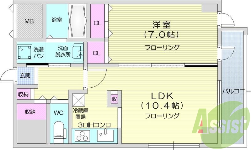 1LDK、トランクルーム、エアコン、システムＫ、洗濯機置場