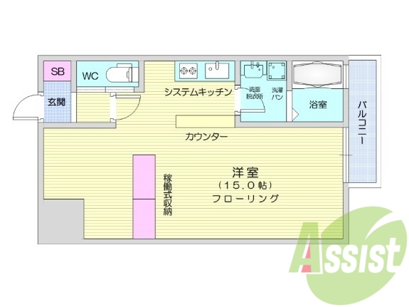 マンション10階の広々としたワンルーム。