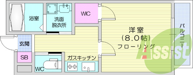 1K、オートロック、エアコン、システムキッチン、追い炊き。