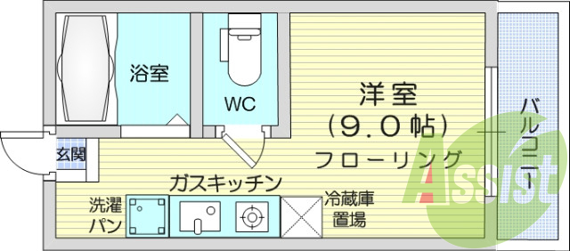 1R、インターネット無料、防犯カメラ、エアコン。