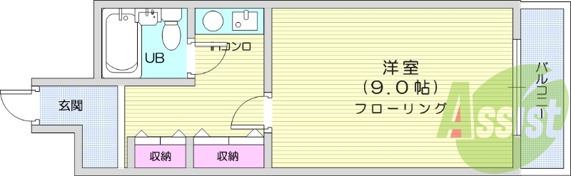 1K、都市ガス、オートロック、モニター付きインターホン