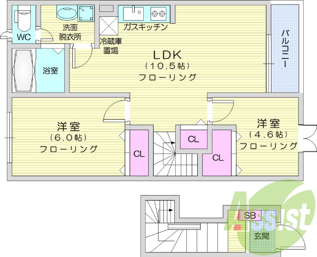 2LDK、フローリング、追い焚き、エアコン、TVインターホン