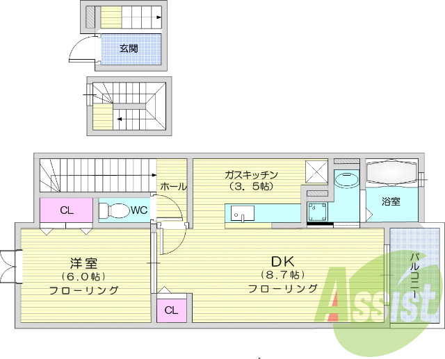 1LDK、カウンターキッチン、追焚機能、洗髪洗面化粧台