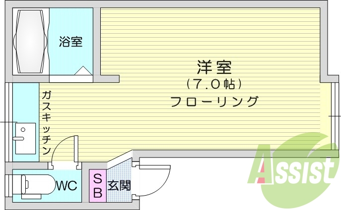 1R、角部屋、エアコン、インターネット使用料不要