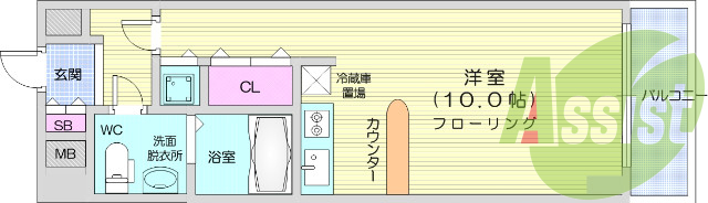 1R、バス・トイレ別、温水洗浄便座、ガスコンロ付き