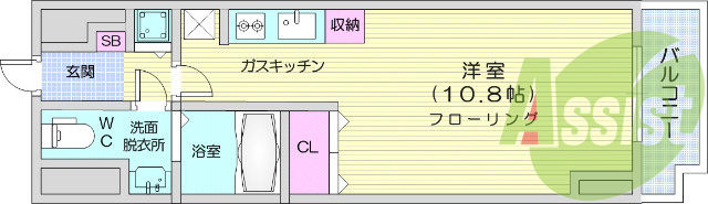 1R、バス・トイレ別、温水洗浄便座、ガスコンロ付き