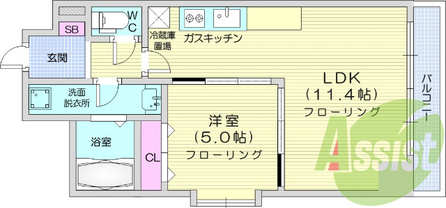 1LDK、独立洗面台、システムキッチン、オートロック
