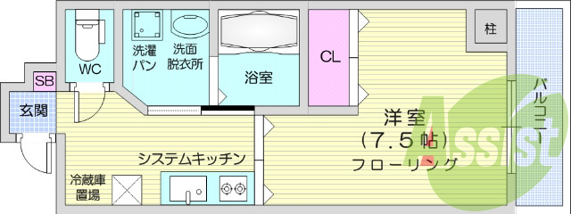 1Ｋ、オートロック、２口コンロ、エアコン、都市ガス