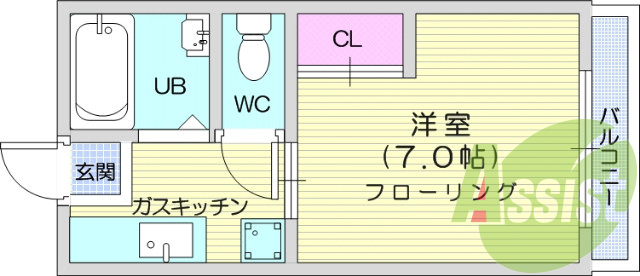 1Ｋ、Ｂ/Ｔ別、追炊機能、室内洗濯機置場、都市ガス。