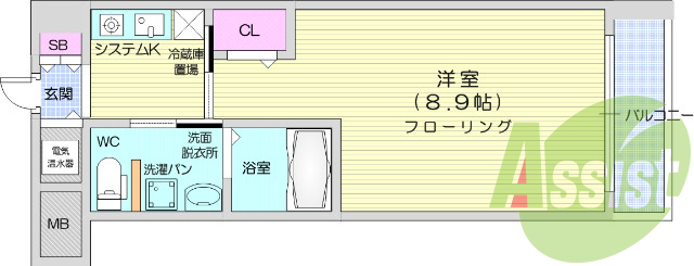 １K、オートロック、TVインターホン、宅配ボックス。