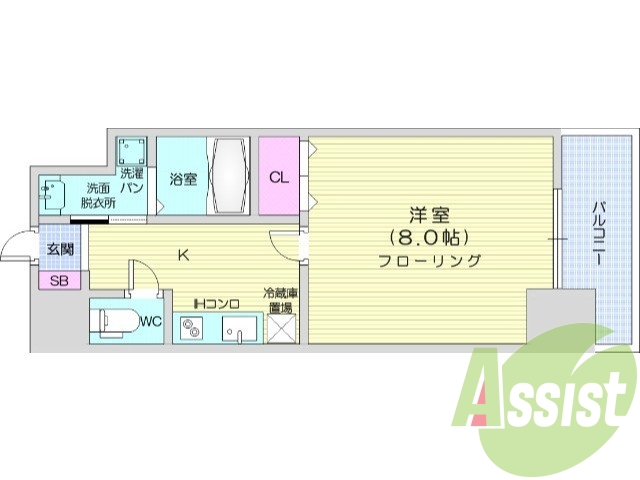 1K、オートロック、エアコン、バストイレ別