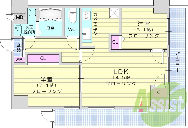 2LDK、エアコン、バストイレ別、シャンプードレッサー