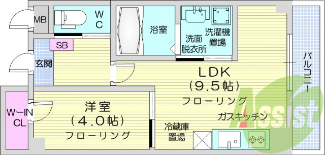 １LDK、角部屋、都市ガス、ウォークインクローゼット
