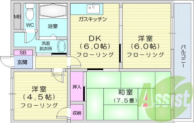 3ＤＫ、24時間緊急対応、カメラ付きインターホン。