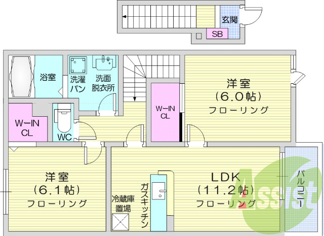 2LDK、浴室乾燥機、追い炊き機能、ウォークインクローゼット