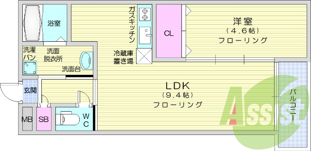 1LDK、システムキッチン、TV付インターホン