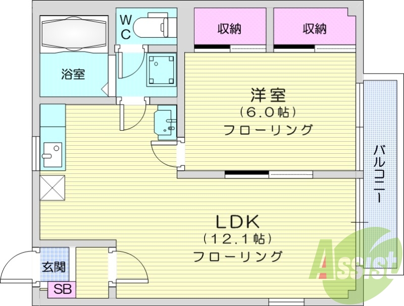 1LDK、バストイレ別、エアコン、角部屋、クローゼット