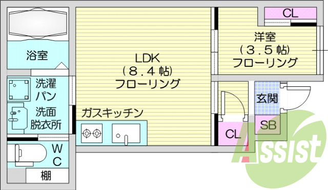 １LDK、追い焚き、浴室乾燥機、床下収納
