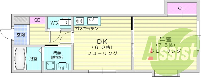 １DK、洗面所独立、角部屋、エアコン、セパレート