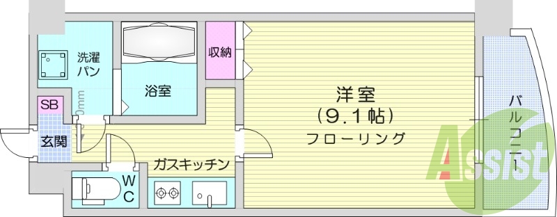 1K、独立洗面台、追炊き機能付き、乾燥機付きの物件。