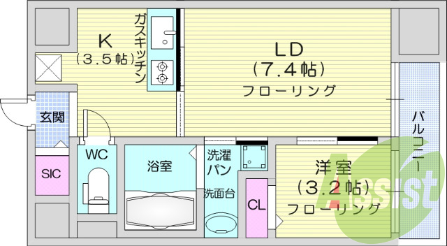 1LDK、追い炊き、シャンプードレッサー、オートロック