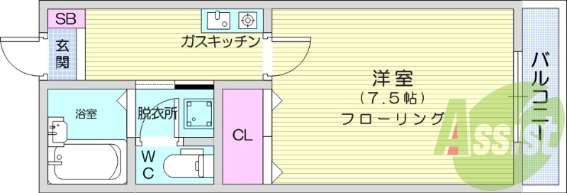 １K、エアコン、バストイレ別、温水洗浄便座、追い焚き