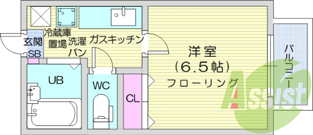1K・エアコン、給湯、室内洗濯機置場、TV付きインターホン