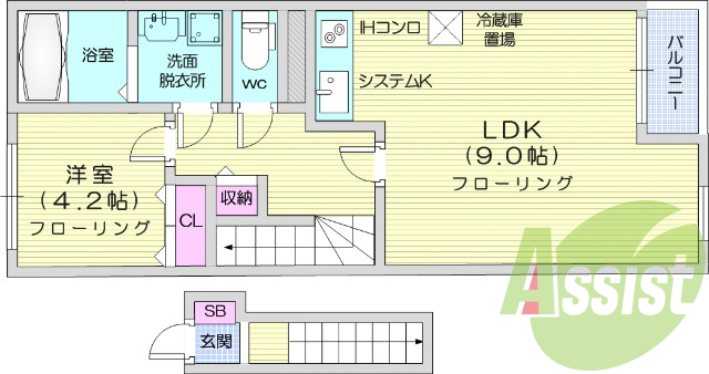 １LDK、防犯カメラ、インターネット無料、都市ガス