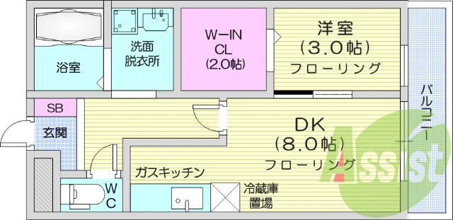1ＤＫ、バス・トイレ別、ウォークインクローゼット、エアコン
