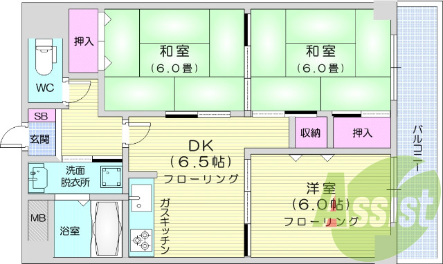 3ＤＫ、都市ガス、独立洗面台、追い焚き給湯、ウォシュレット