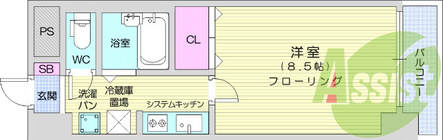 １K、バス・トイレ別、バルコニー、ガスキッチン