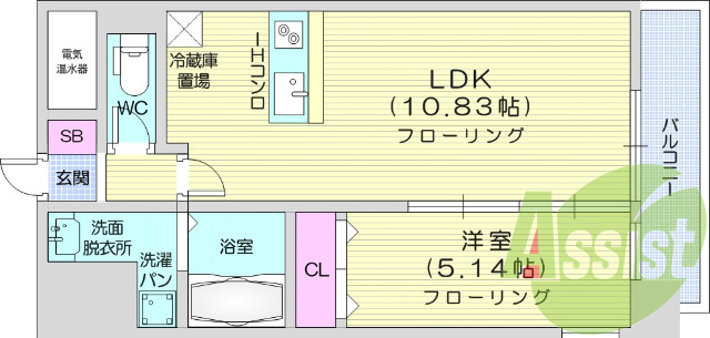 1LDK、南向き、ペット相談、オール電化、角部屋