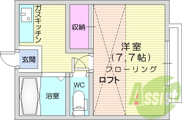 1K、ロフト付き、インターホン、ウォシュレット、エアコン