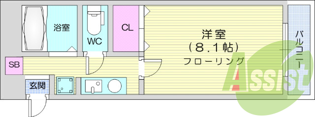 1*、都市ガス、角部屋、室内洗濯機置場、エアコンあり
