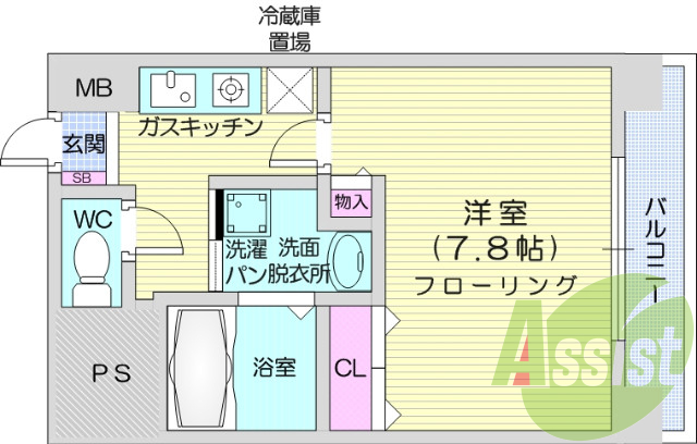 1K、ガスコンロ設置済み、独立洗面台、バストイレ別