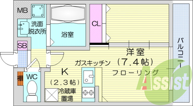 1Ｋ、カウンターキッチン、洗髪洗面化粧台、浴室換気乾燥機