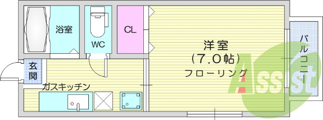 1K、角部屋、エアコン、バストイレ別、カメラ付インターホン