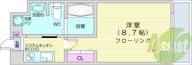 1Ｋ・宅配ボックス・バストイレ別、浴室乾燥機付き