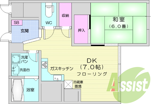 1DK、インターホン、エレベーター、B/T別、独立洗面。