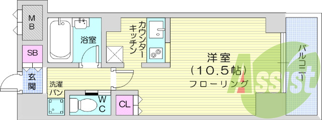１K、バストイレ別、室内洗濯機置き場、クローゼット