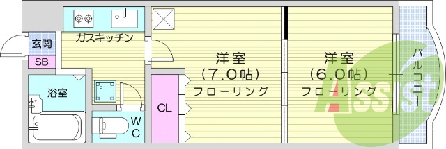 ２K、ガスコンロ付き、エアコン、モニター付きインターホン