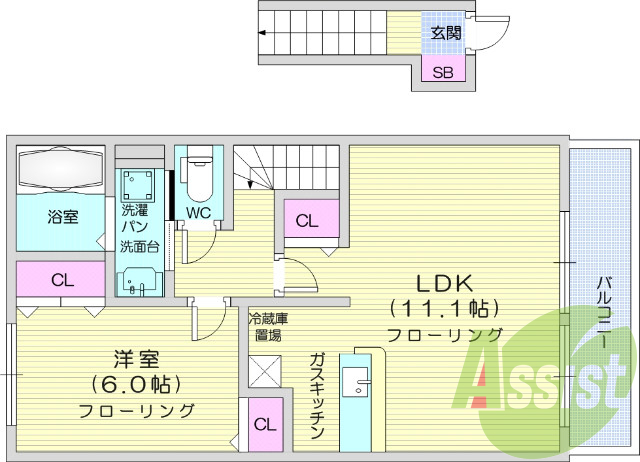 1LDK、独立洗面台、浴室乾燥機、シャワートイレ