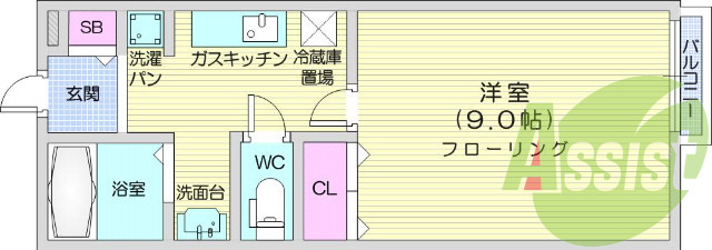 1K、日当たり良好、バストイレ別、室内洗濯機置き場